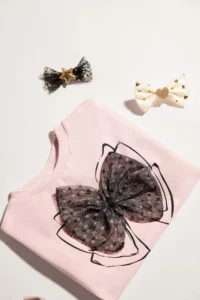 DeFacto Crew Neck Ribbon Printed Short Sleeve T-Shirt for Baby Girl - Image 4