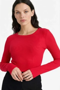 DeFacto Slim Fit Basic Plain Ribbed Camisole Long Sleeve T-Shirt