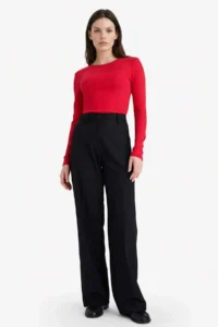 DeFacto Slim Fit Basic Plain Ribbed Camisole Long Sleeve T-Shirt - Image 2
