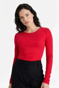 DeFacto Slim Fit Basic Plain Ribbed Camisole Long Sleeve T-Shirt - Image 3