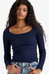 DeFacto Slim Fit Narrow Cut Round Neck Basic Plain Ribbed Camisole Long Sleeve T-Shirt