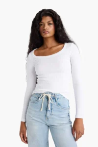 DeFacto Slim Fit Narrow Cut Round Neck Basic Plain Ribbed Camisole Long Sleeve T-Shirt - Image 4