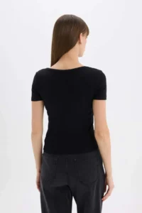 DeFacto Slim Fit Narrow Cut Round Neck Basic Plain Ribbed Camisole Short Sleeve Black T-Shirt E5781ax25sp - Image 6