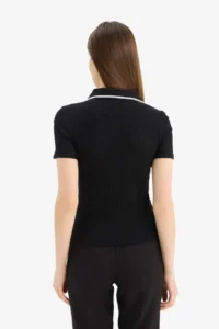 DeFacto Slim Fit Narrow Cut Polo Neck Ribbed Camisole Short Sleeve T-Shirt - Image 6