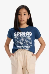 DeFacto Crew Neck Printed Short Sleeve T-Shirt Girls - Image 3