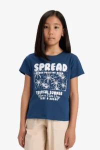 DeFacto Crew Neck Printed Short Sleeve T-Shirt Girls - Image 4