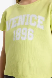 DeFacto Girl's Slim Fit Narrow Cut Crew Neck Ribbed Camisole Printed Short Sleeve T-Shirt - Image 4
