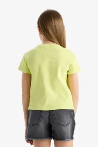 DeFacto Girl's Slim Fit Narrow Cut Crew Neck Ribbed Camisole Printed Short Sleeve T-Shirt - Image 5