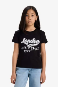 DeFacto Crew Neck Printed Short Sleeve T-Shirt Girl - Image 4
