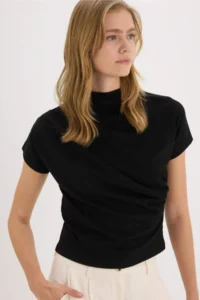DeFacto Slim Fit Narrow Cut Crew Neck Ribbed Short Sleeve T-Shirt - Image 3