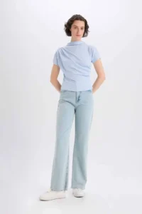 DeFacto Slim Fit Narrow Cut Crew Neck Basic Plain Rib Short Sleeve T-Shirt - Image 2