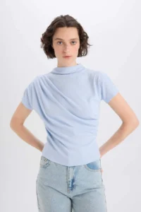 DeFacto Slim Fit Narrow Cut Crew Neck Basic Plain Rib Short Sleeve T-Shirt - Image 3