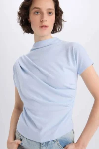 DeFacto Slim Fit Narrow Cut Crew Neck Basic Plain Rib Short Sleeve T-Shirt - Image 4