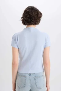 DeFacto Slim Fit Narrow Cut Crew Neck Basic Plain Rib Short Sleeve T-Shirt - Image 6