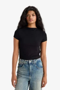 DeFacto Slim Fit Narrow Cut Half Turtleneck Soft Touch Short Sleeve Black T-Shirt - Image 3