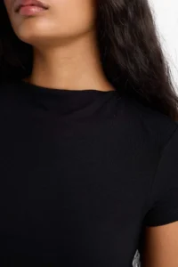 DeFacto Slim Fit Narrow Cut Half Turtleneck Soft Touch Short Sleeve Black T-Shirt - Image 5