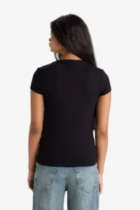 DeFacto Slim Fit Narrow Cut Half Turtleneck Soft Touch Short Sleeve Black T-Shirt - Image 6