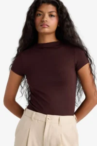DeFacto Slim Fit Narrow Cut Half Turtleneck Soft Touch Short Sleeve T-Shirt - Image 3