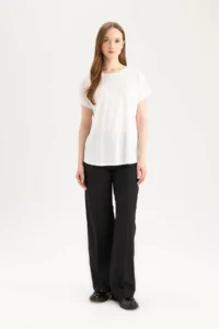 DeFacto Short Sleeve White Women T-Shirt E5954AX/WT34 - Image 2