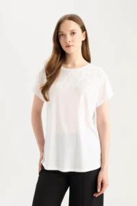 DeFacto Short Sleeve White Women T-Shirt E5954AX/WT34 - Image 4