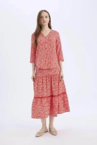 DeFacto Regular Fit Floral Patterned Midi Skirt with Elastic Waistband - Image 2