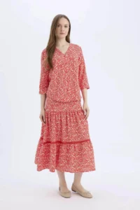 DeFacto Regular Fit Floral Patterned Midi Skirt with Elastic Waistband - Image 3