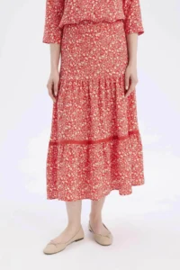 DeFacto Regular Fit Floral Patterned Midi Skirt with Elastic Waistband - Image 4