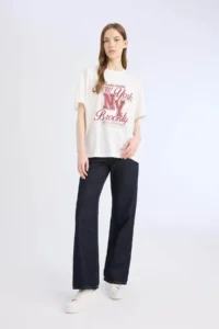 DeFacto 100% Cotton Oversized Printed T-Shirt - Image 2
