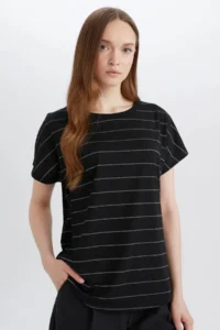 DeFacto Short Sleeve Black Women T-Shirt E6075AX/BK81