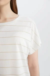 DeFacto Short Sleeve Ecru Women T-Shirt E6075AX/ER105 - Image 4