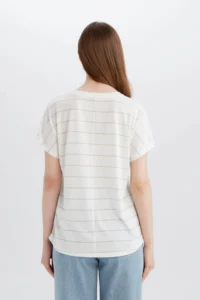 DeFacto Short Sleeve Ecru Women T-Shirt E6075AX/ER105 - Image 5