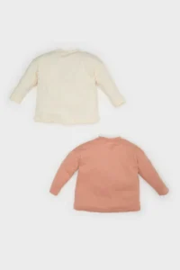 DeFacto Crew Neck Printed Combed Cotton 2-Piece Long Sleeve T-Shirt Baby Girl Newborn - Image 4