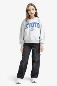 DeFacto Relax Fit Crew Neck Printed 2-Piece Sweatshirt Girl - Image 3