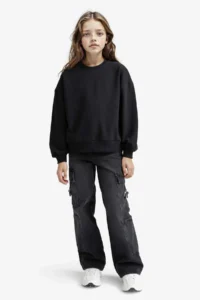 DeFacto Relax Fit Crew Neck Printed 2-Piece Sweatshirt Girl - Image 8