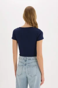 DeFacto Slim Fit Narrow Cut Round Neck Basic Plain Ribbed Camisole Short Sleeve Snap T-Shirt E6579ax25sp - Image 6