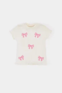 DeFacto Baby Girl Crew Neck Ribbon Printed Ribbed Camisole Short Sleeve T-Shirt