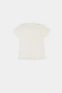 DeFacto Baby Girl Crew Neck Ribbon Printed Ribbed Camisole Short Sleeve T-Shirt - Image 3
