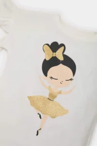 DeFacto Baby Girl Crew Neck Ballerina Printed Short Sleeve T-Shirt - Image 2