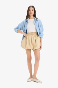 DeFacto Balloon Fit High Waist Taffeta Terry Cotton Mini Skirt - Image 3