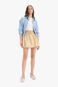 DeFacto Balloon Fit High Waist Taffeta Terry Cotton Mini Skirt - Image 4