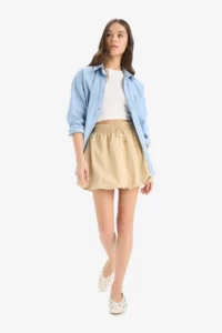 DeFacto Balloon Fit High Waist Taffeta Terry Cotton Mini Skirt - Image 5