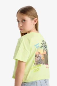DeFacto Crew Neck Back Printed Short Sleeve T-Shirt Girls