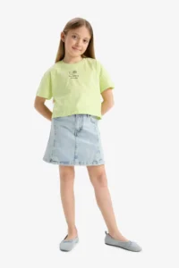 DeFacto Crew Neck Back Printed Short Sleeve T-Shirt Girls - Image 2
