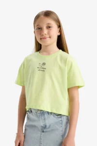 DeFacto Crew Neck Back Printed Short Sleeve T-Shirt Girls - Image 3