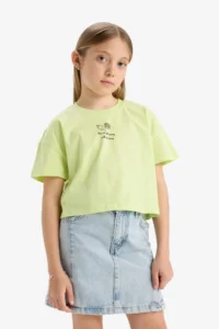 DeFacto Crew Neck Back Printed Short Sleeve T-Shirt Girls - Image 4
