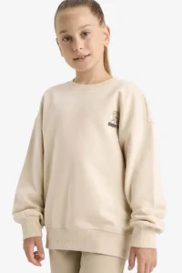 DeFacto Oversize Wide Fit Crew Neck Printed Sweatshirt Girl Child