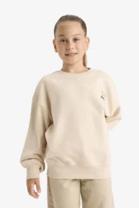 DeFacto Oversize Wide Fit Crew Neck Printed Sweatshirt Girl Child - Image 4