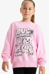 DeFacto Oversize Wide Fit Crew Neck Printed Sweatshirt Girl Child