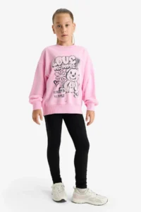 DeFacto Oversize Wide Fit Crew Neck Printed Sweatshirt Girl Child - Image 2