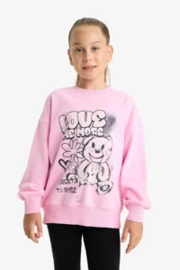 DeFacto Oversize Wide Fit Crew Neck Printed Sweatshirt Girl Child - Image 4